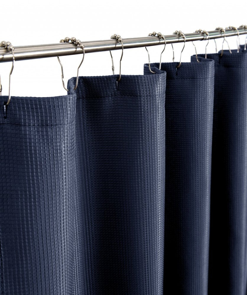 Luxurious Navy Waffle Weave Shower Curtain — view 1