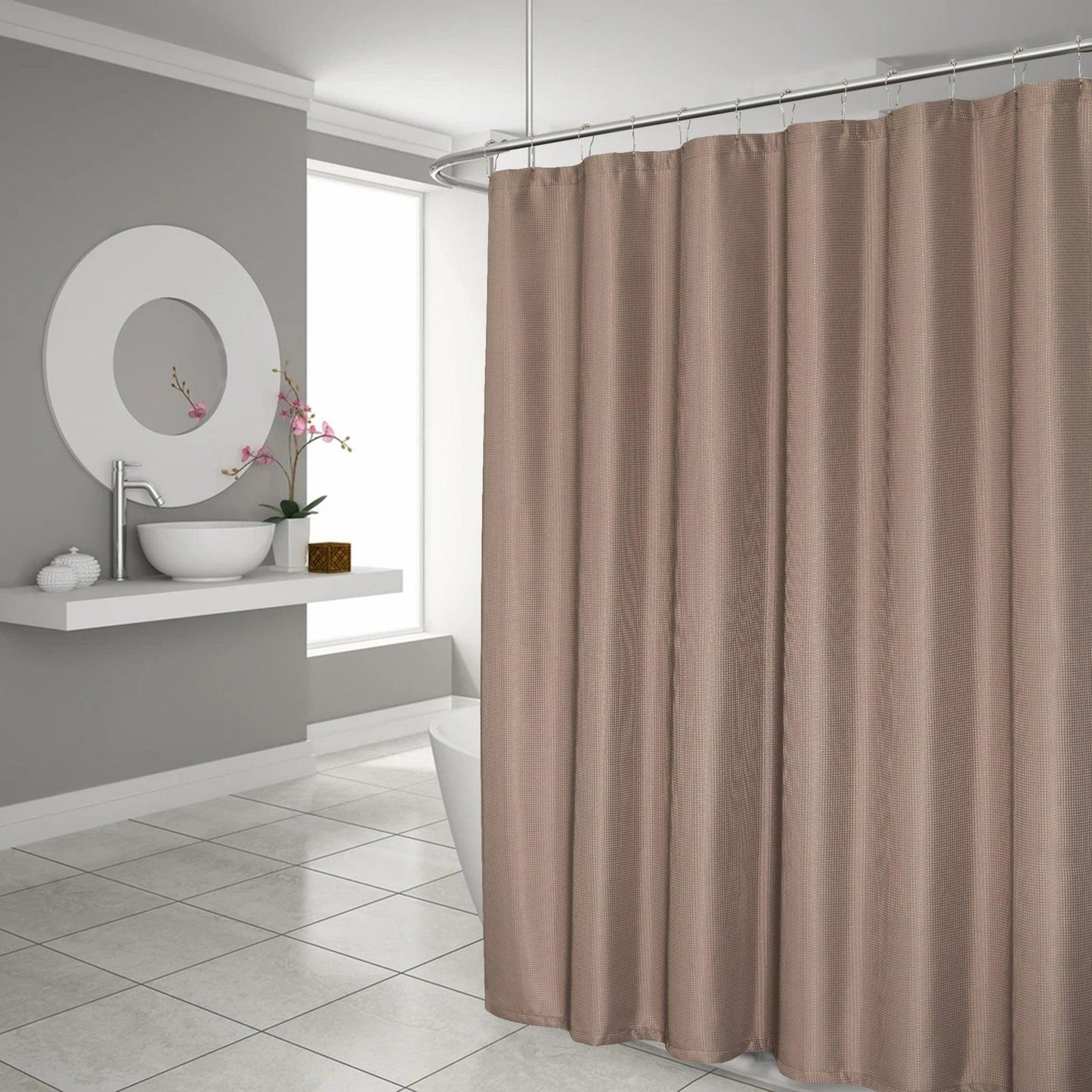 Luxurious Mocha Waffle Weave Shower Curtain - FurniFindUSA