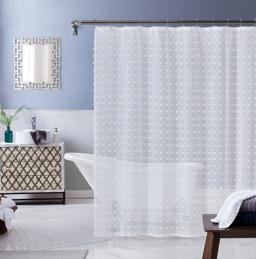 White Puff Sheer Shower Curtain HomeRoots