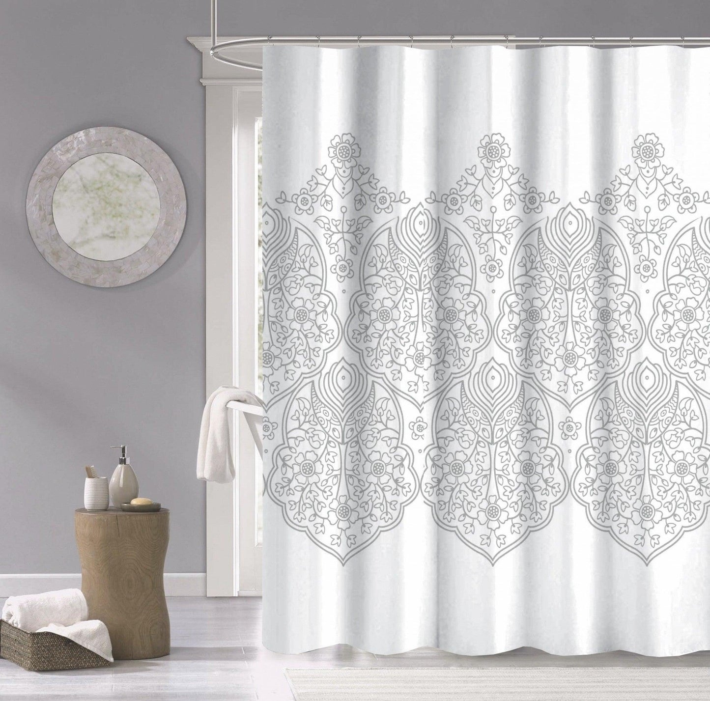 Silver Decorative Medallion Shower Curtain - FurniFindUSA