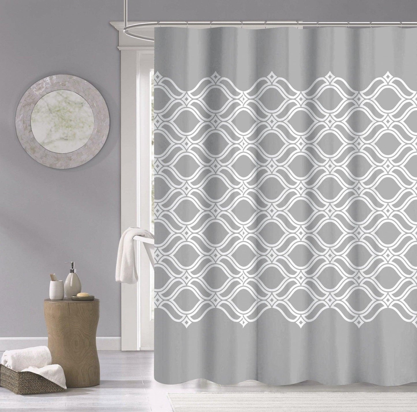 Gray and White Printed Lattice Shower Curtain - FurniFindUSA