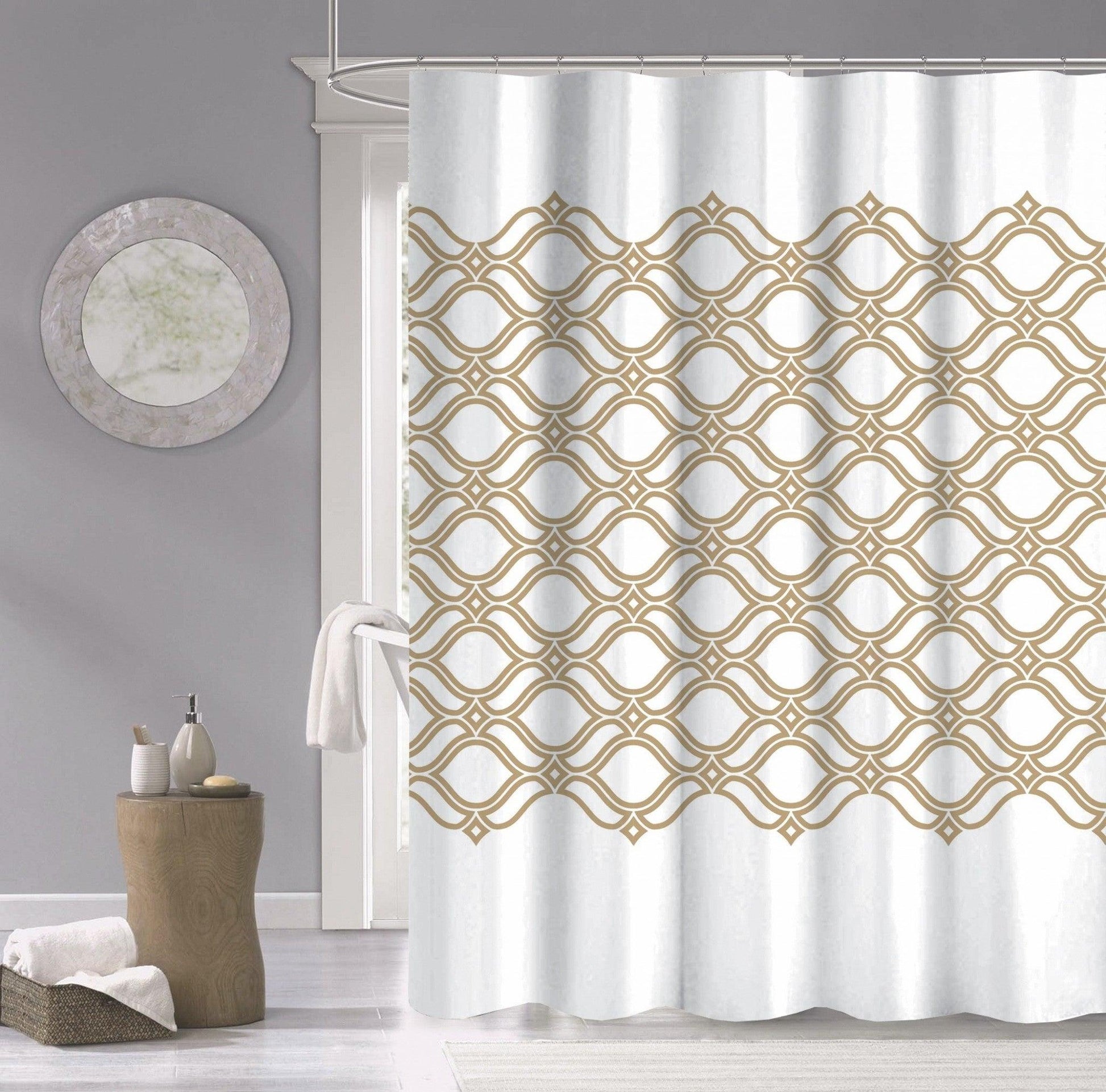Gold and White Printed Lattice Shower Curtain - FurniFindUSA