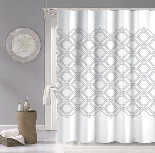 Silver and White Printed Lattice Shower Curtain - FurniFindUSA