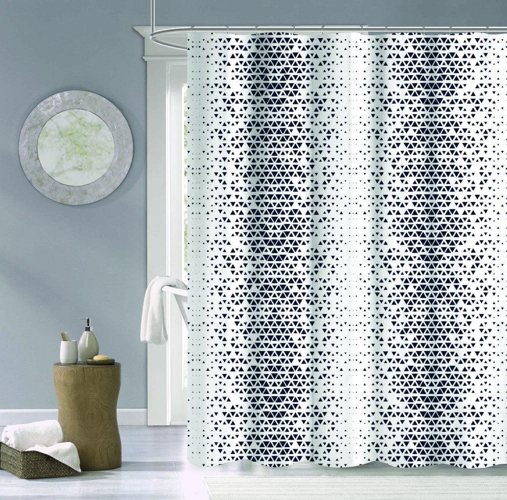 Navy and White Geo Illusion Shower Curtain - FurniFindUSA