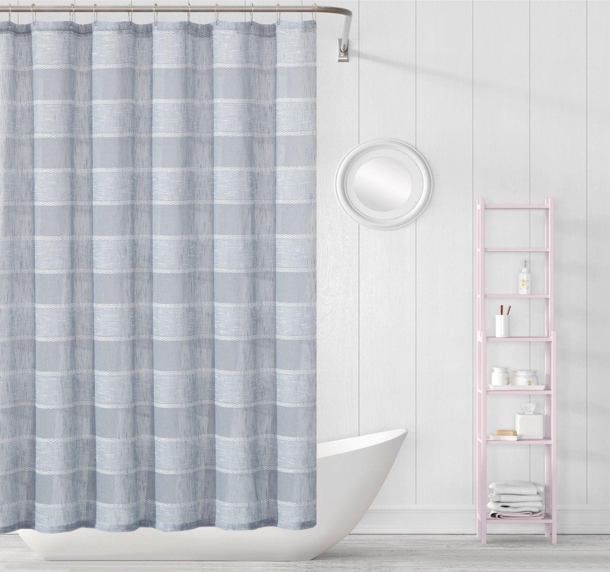 Silver Striped Embroidered Shower Curtain - FurniFindUSA