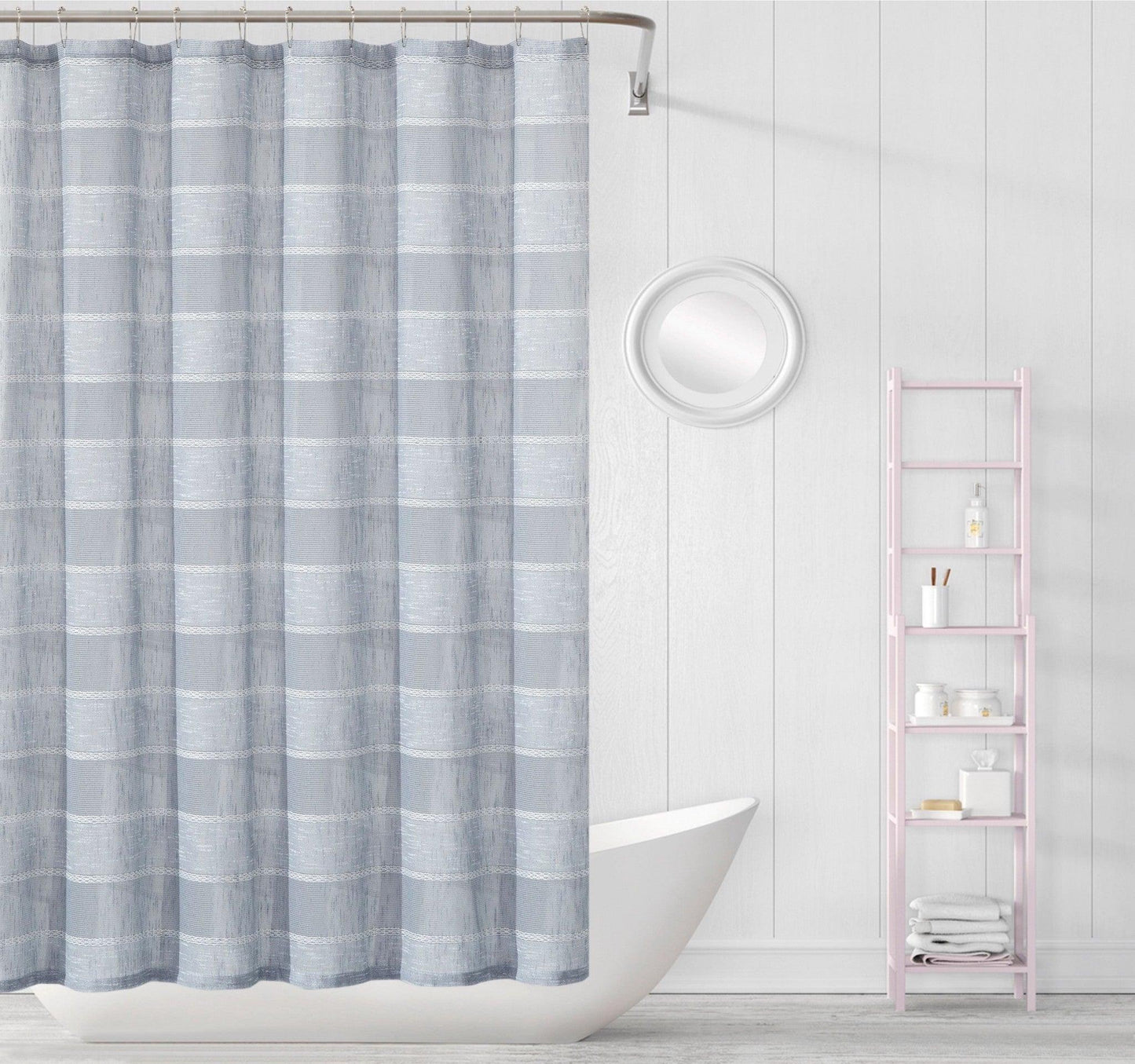 Silver Striped Embroidered Shower Curtain - FurniFindUSA