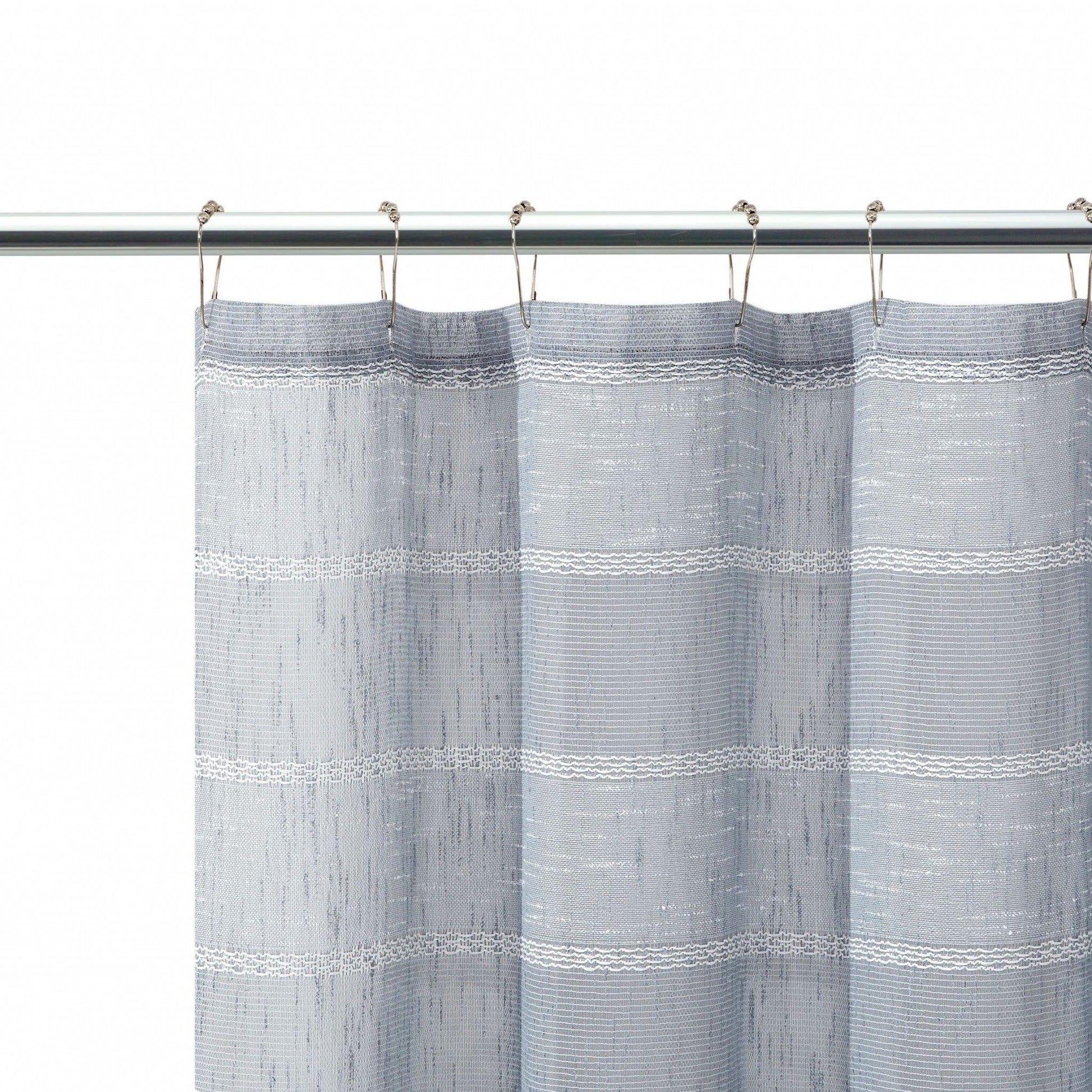 Silver Striped Embroidered Shower Curtain - FurniFindUSA