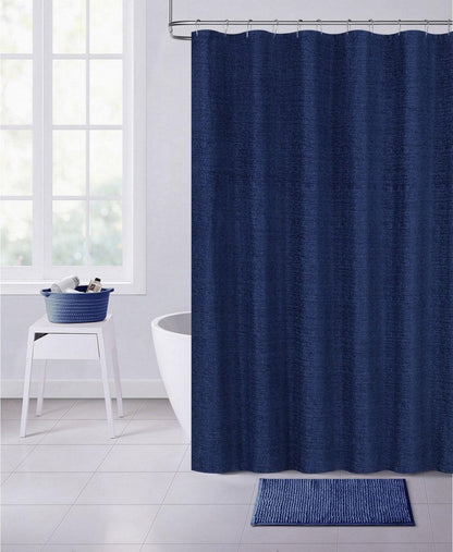 Navy Blue Soft Textured Shower Curtain - FurniFindUSA