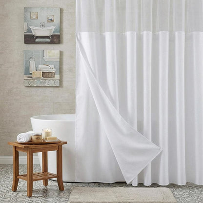 White Sheer and Grid Shower Curtain and Liner Set HomeRoots