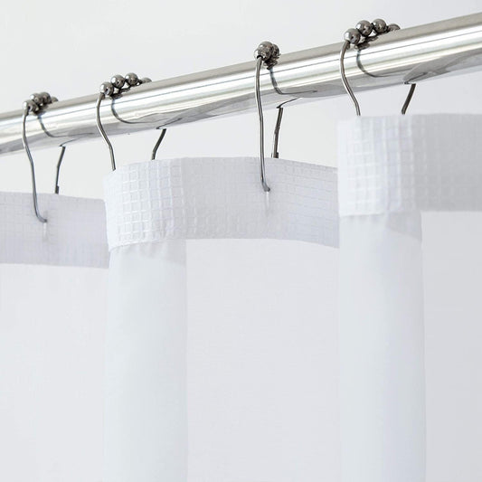 White Sheer and Grid Shower Curtain and Liner Set - FurniFindUSA