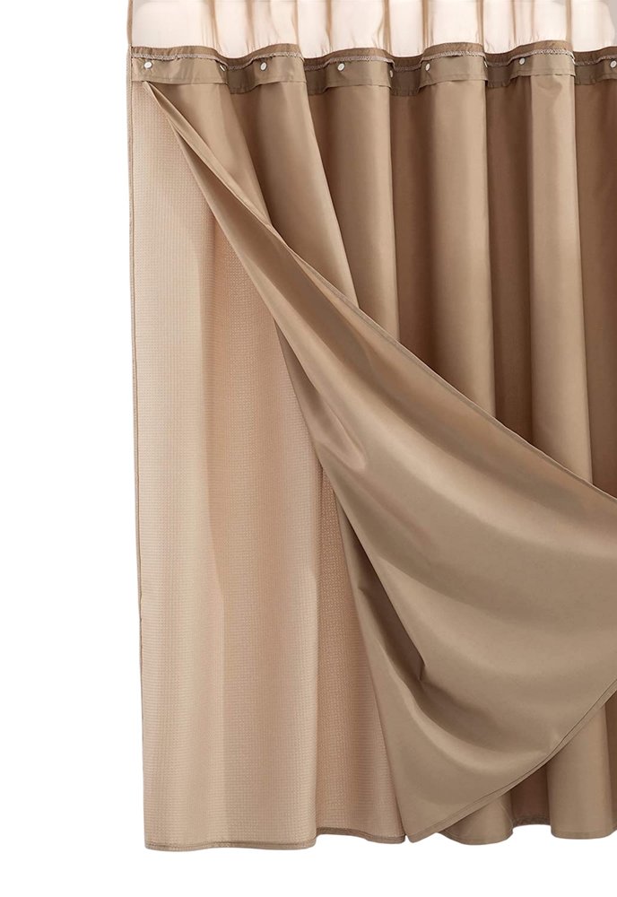 Mocha Sheer and Grid Shower Curtain and Liner Set HomeRoots