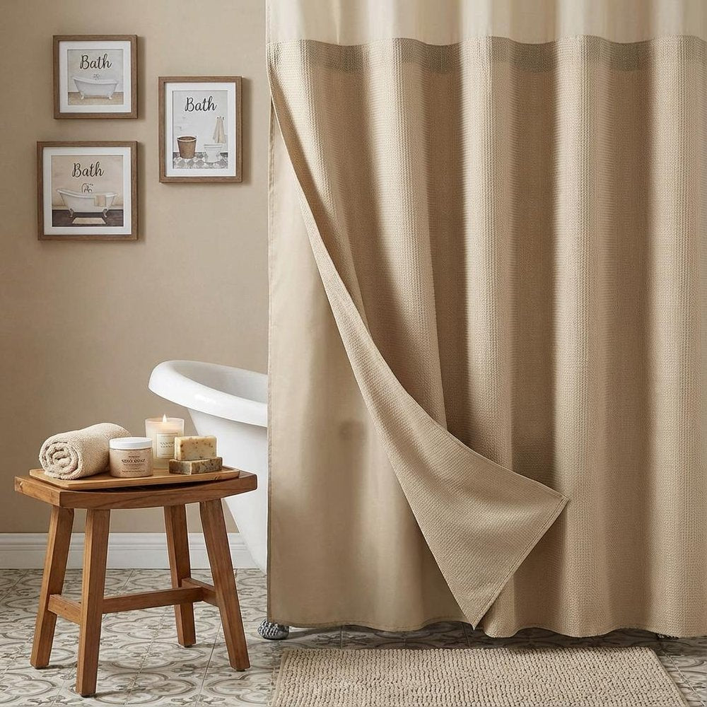 Mocha Sheer and Grid Shower Curtain and Liner Set HomeRoots