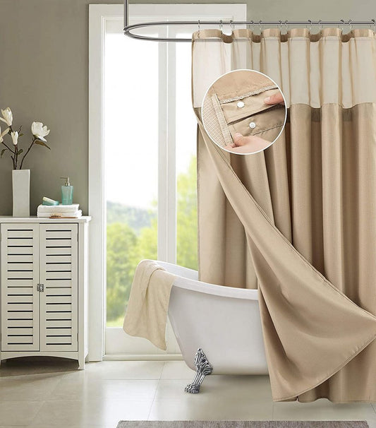 Mocha Sheer and Grid Shower Curtain and Liner Set HomeRoots