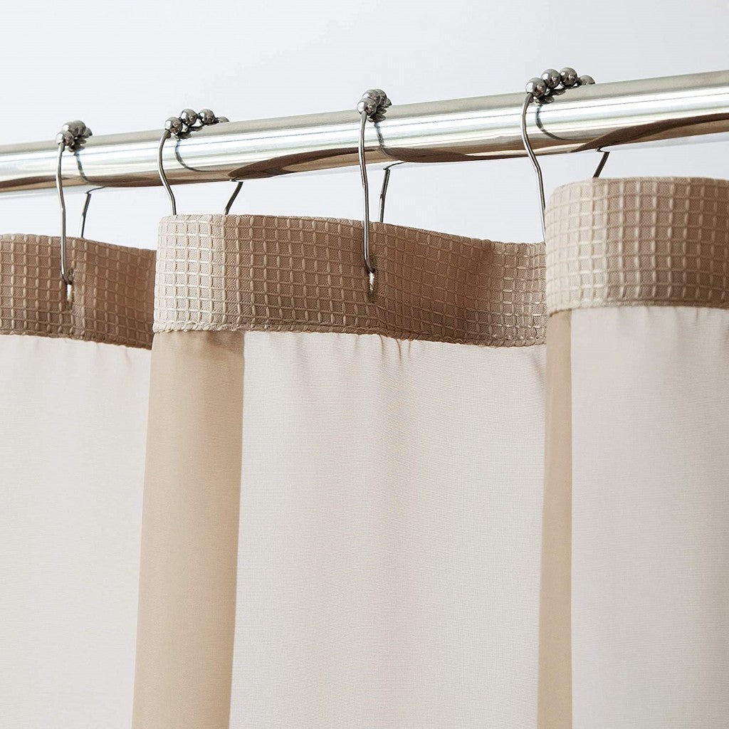 Mocha Sheer and Grid Shower Curtain and Liner Set - FurniFindUSA