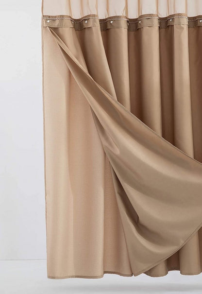 Mocha Sheer and Grid Shower Curtain and Liner Set HomeRoots