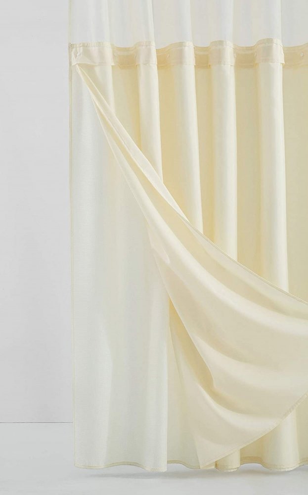 Ivory Sheer and Grid Shower Curtain and Liner Set HomeRoots