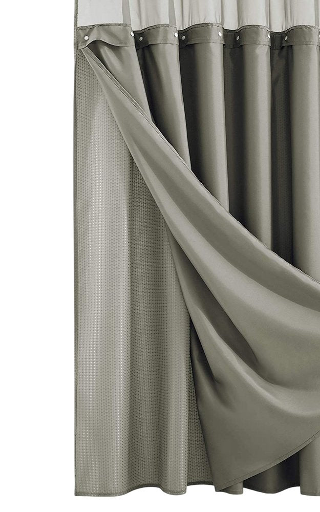 Gray Sheer and Grid Shower Curtain and Liner Set HomeRoots