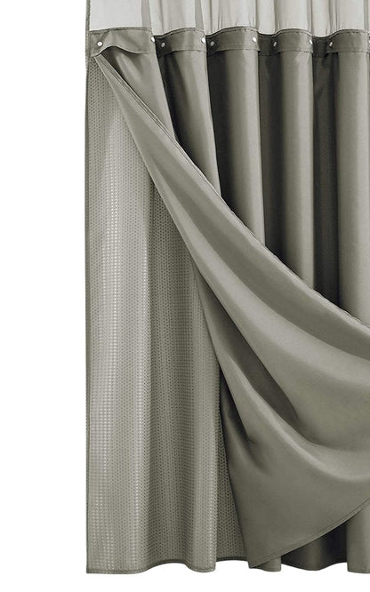 Gray Sheer and Grid Shower Curtain and Liner Set HomeRoots