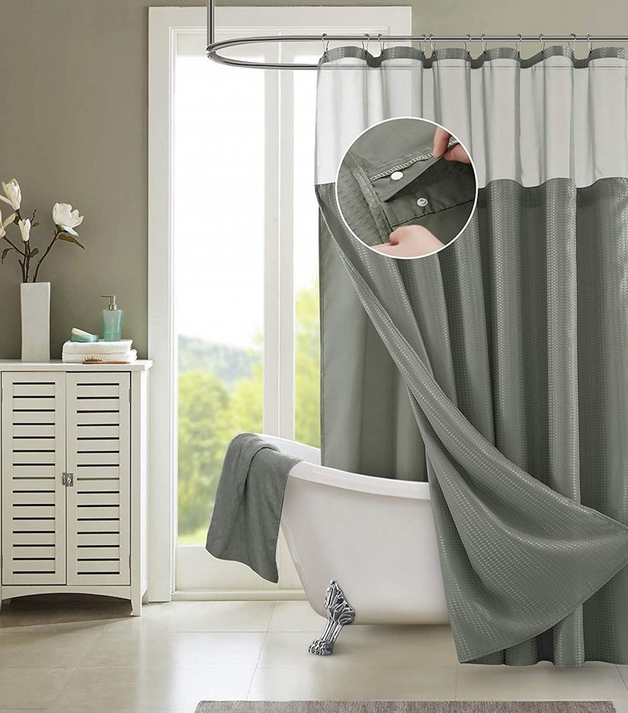 Gray Sheer and Grid Shower Curtain and Liner Set HomeRoots
