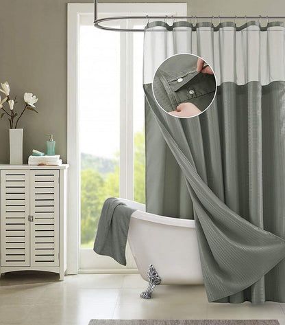 Gray Sheer and Grid Shower Curtain and Liner Set HomeRoots
