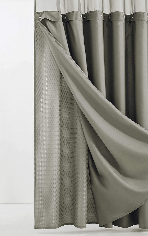 Gray Sheer and Grid Shower Curtain and Liner Set HomeRoots