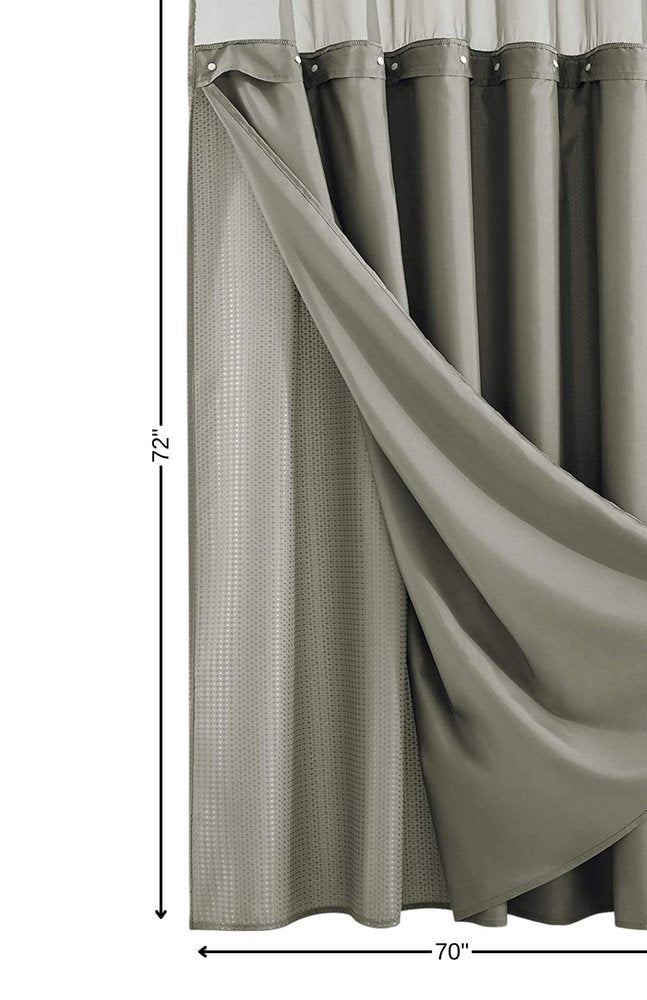 Gray Sheer and Grid Shower Curtain and Liner Set HomeRoots
