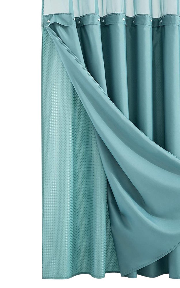 Teal Sheer and Grid Shower Curtain and Liner Set HomeRoots