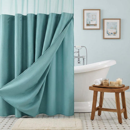Teal Sheer and Grid Shower Curtain and Liner Set HomeRoots