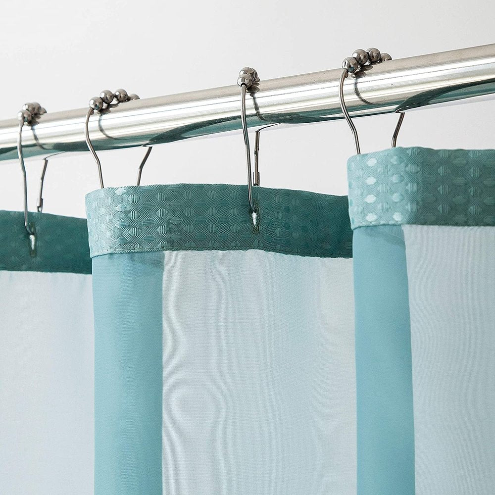 Teal Sheer and Grid Shower Curtain and Liner Set HomeRoots