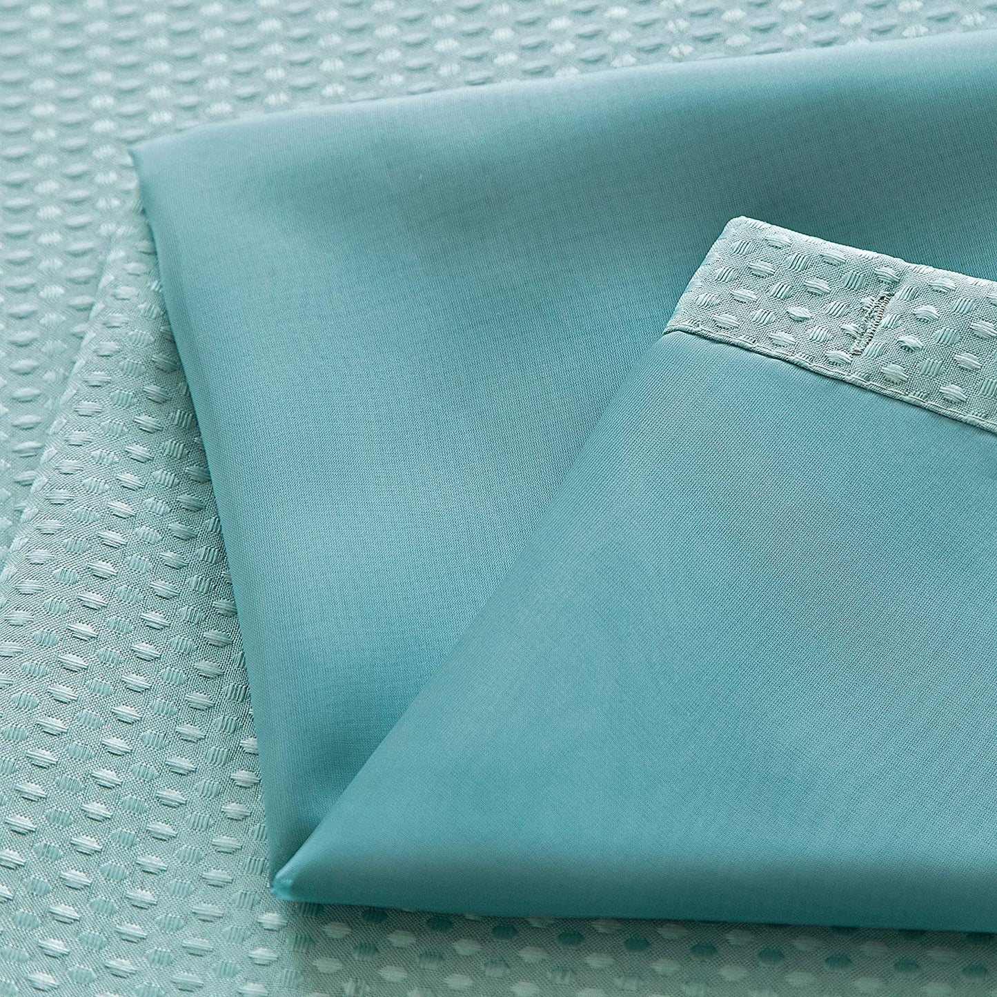 Teal Sheer and Grid Shower Curtain and Liner Set