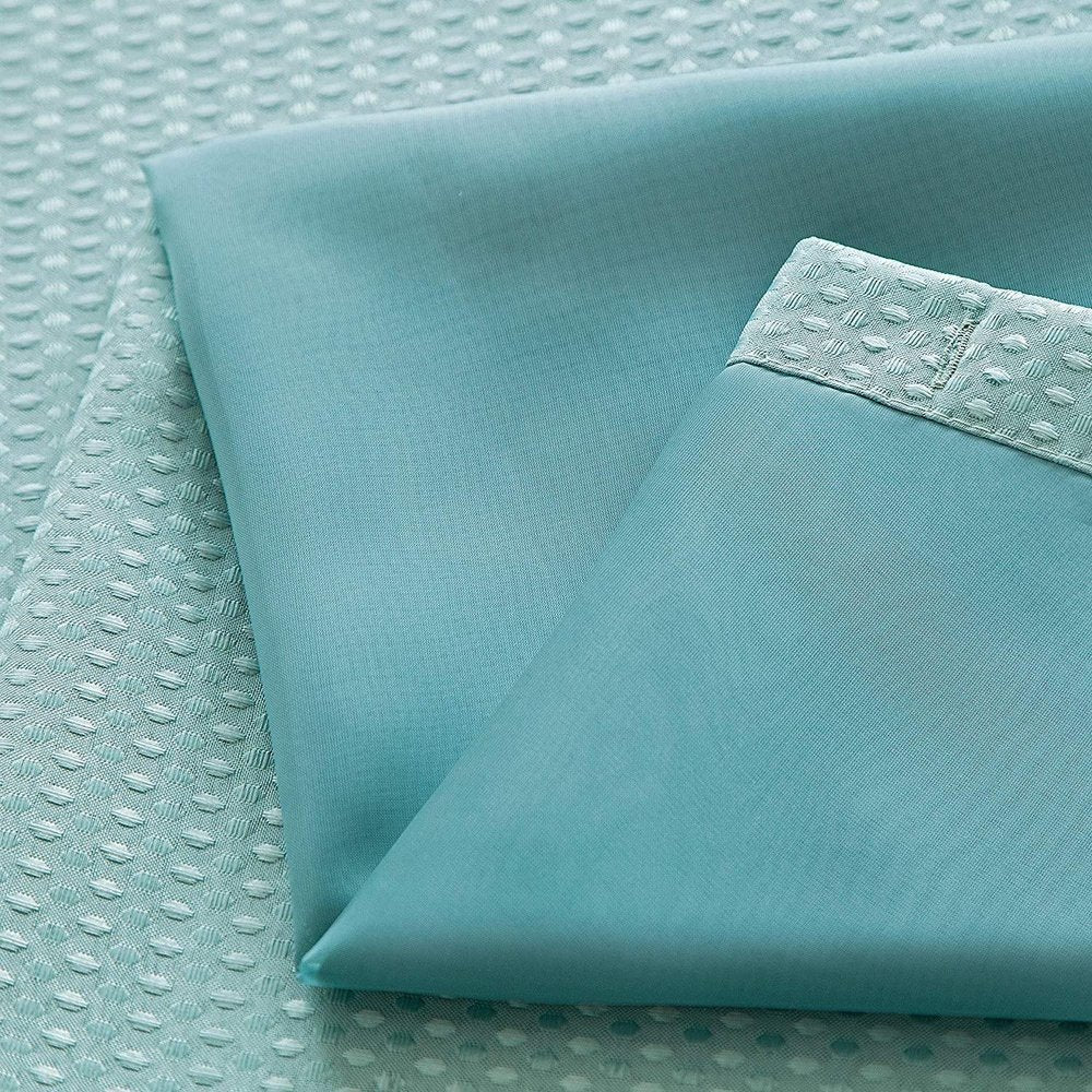 Teal Sheer and Grid Shower Curtain and Liner Set HomeRoots