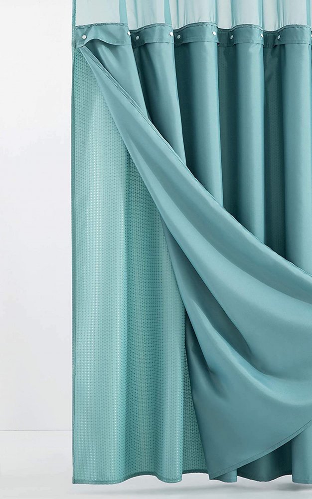 Teal Sheer and Grid Shower Curtain and Liner Set HomeRoots