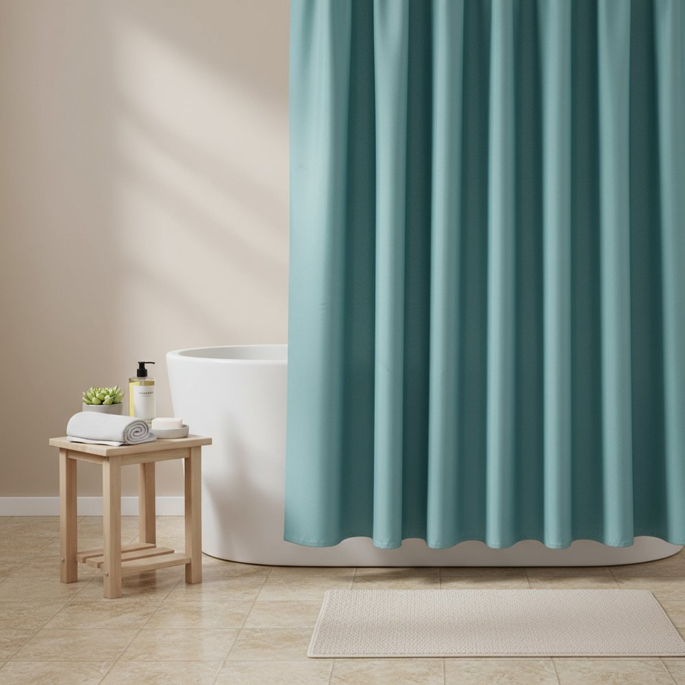 Teal Sheer and Grid Shower Curtain and Liner Set HomeRoots