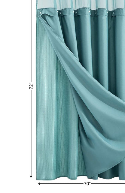 Teal Sheer and Grid Shower Curtain and Liner Set HomeRoots