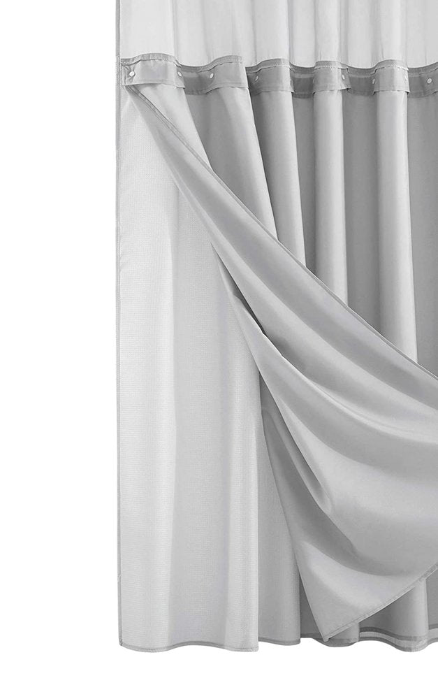 Silver Modern Grid Shower Curtain and Liner Set — view 8