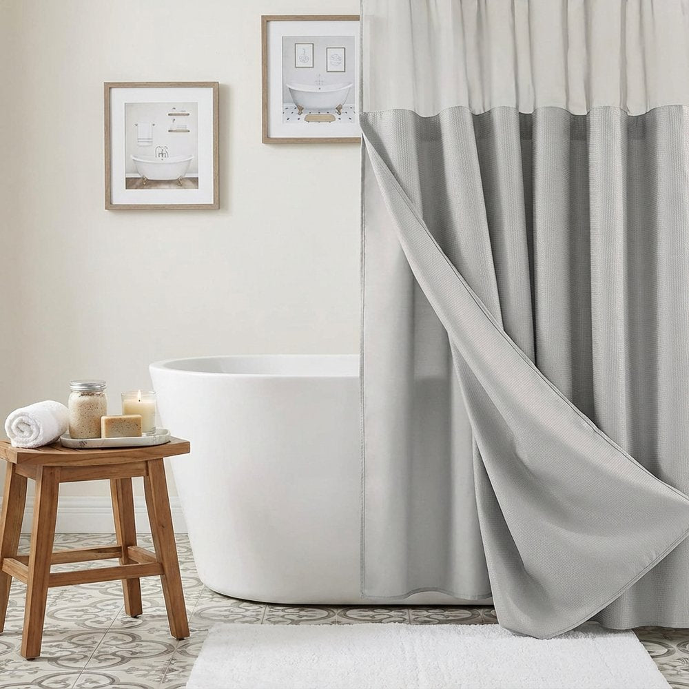 Silver Modern Grid Shower Curtain and Liner Set HomeRoots