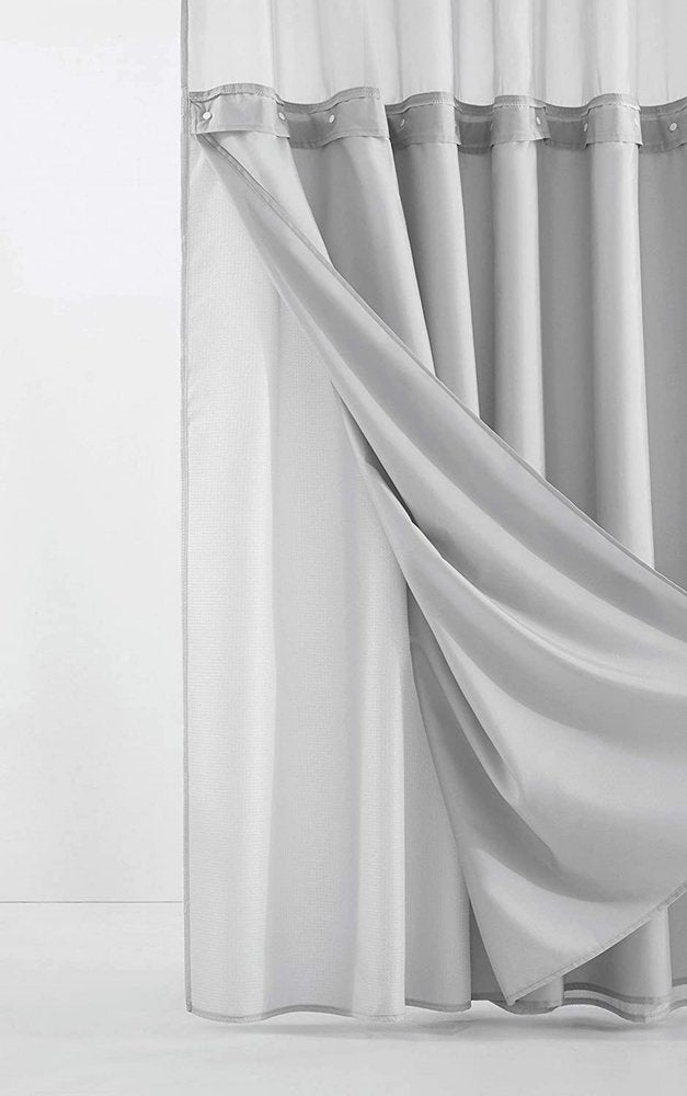 Silver Modern Grid Shower Curtain and Liner Set HomeRoots