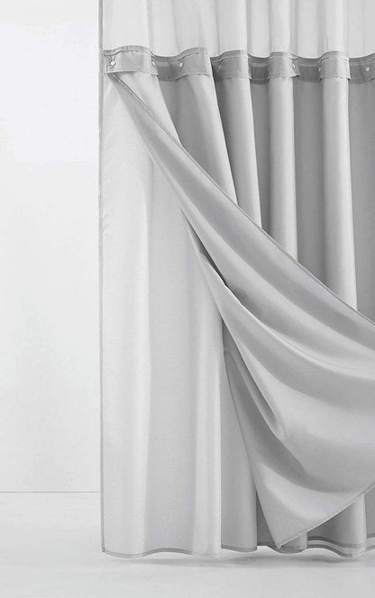 Silver Modern Grid Shower Curtain and Liner Set HomeRoots