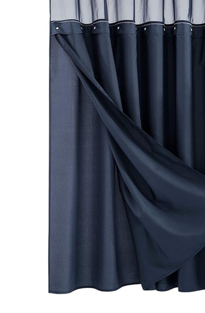 Navy Modern Grid Shower Curtain and Liner Set HomeRoots