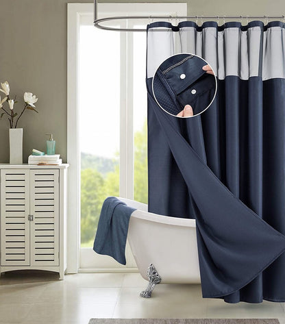 Navy Modern Grid Shower Curtain and Liner Set HomeRoots