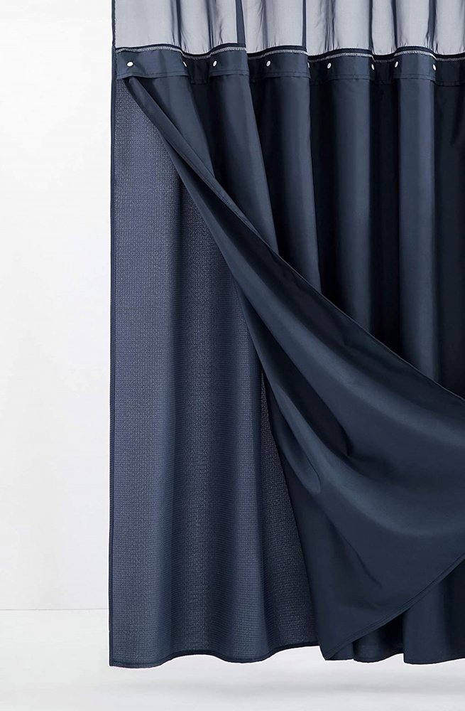 Navy Modern Grid Shower Curtain and Liner Set HomeRoots