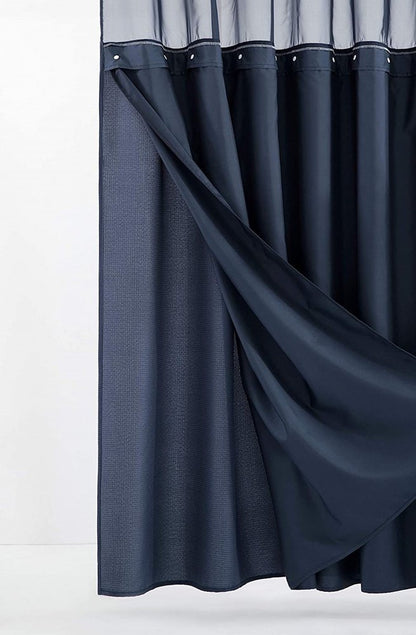 Navy Modern Grid Shower Curtain and Liner Set HomeRoots