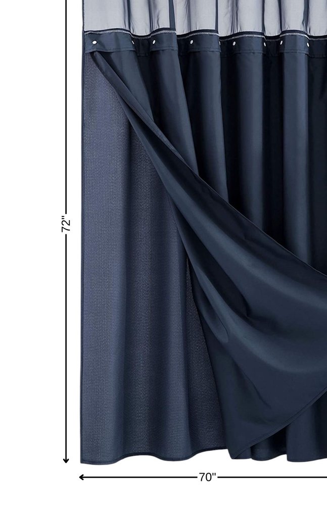 Navy Modern Grid Shower Curtain and Liner Set HomeRoots