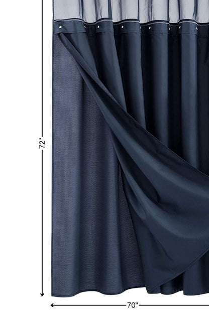 Navy Modern Grid Shower Curtain and Liner Set HomeRoots