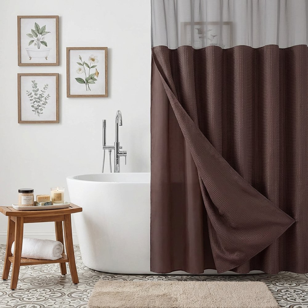 Brown Modern Grid Shower Curtain and Liner Set HomeRoots