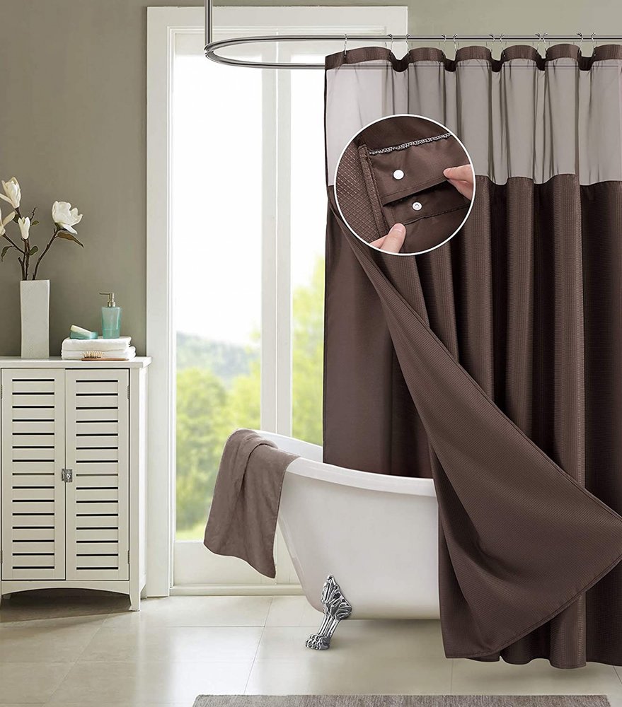 Brown Modern Grid Shower Curtain and Liner Set HomeRoots