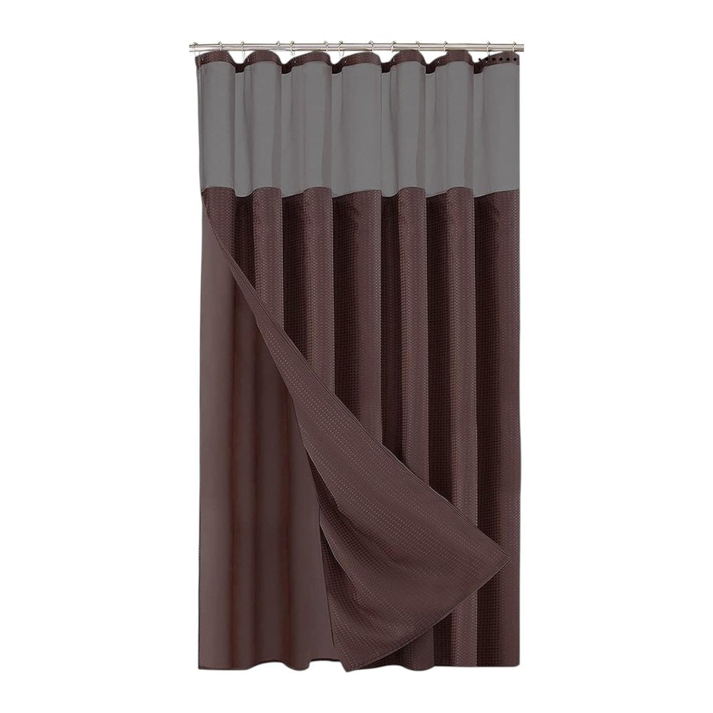 Brown Modern Grid Shower Curtain and Liner Set HomeRoots