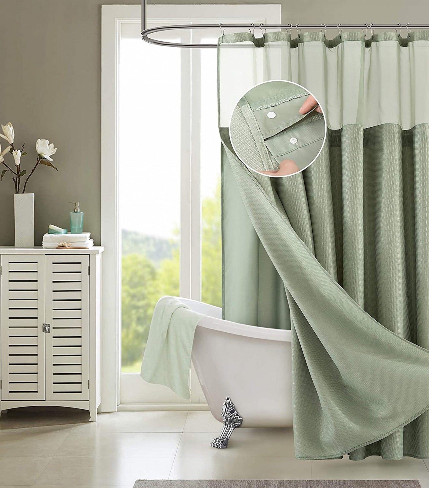 Sage Green Modern Grid Shower Curtain and Liner Set HomeRoots