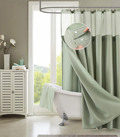 Sage Green Modern Grid Shower Curtain and Liner Set