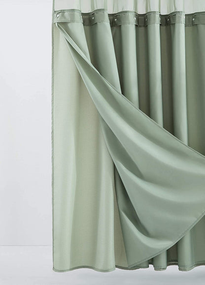 Sage Green Modern Grid Shower Curtain and Liner Set